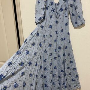 Free People Blue Floral Long Sleeve Dress